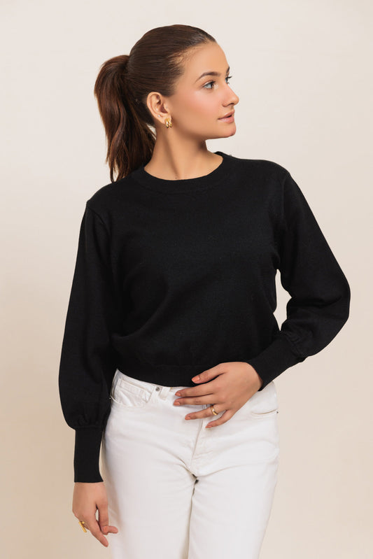 BLACK-ROUND NECK FULL SLEEVES CROP TOP SWEATER (24X-002-66)