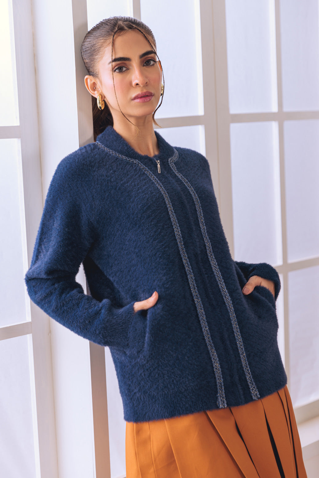 NAVY-TURTLE NECK ZIPPER FULL SLEEVES SWEATER (24X-012-66)