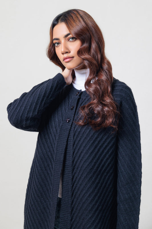 BLACK-ROUND NECK FULL SLEEVES CARDIGAN SWEATER (24X-068-66)