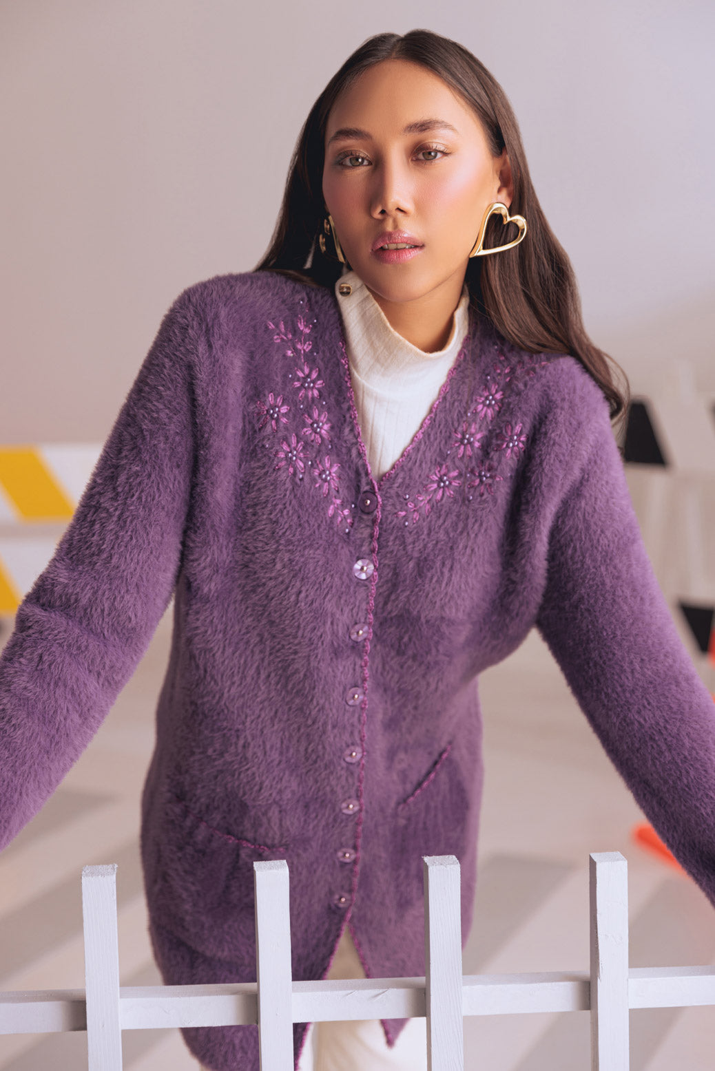 PURPLE V-NECK FULL SLEEVES CARDIGAN SWEATER (24X-074-66)