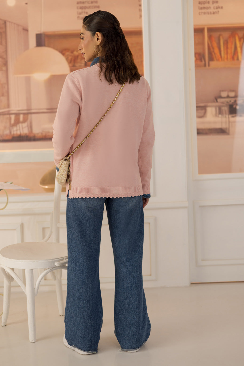 PINK-FULL SLEEVES V-NECK CARDIGAN SWEATER (24X-153-66)