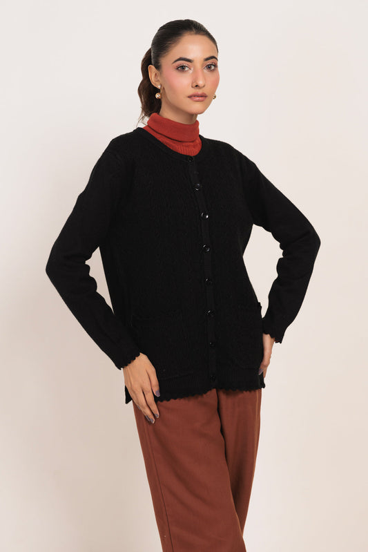 BLACK-ROUND-NECK FULL SLEEVES CARDIGAN SWEATER (24X-179-66)