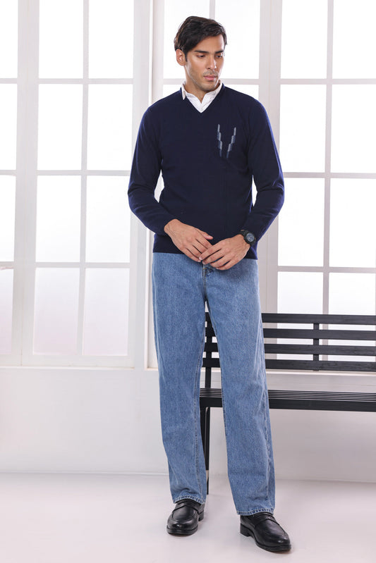 DN-BLUE-V-NECK FULL SLEEVES SWEATER (505-15)