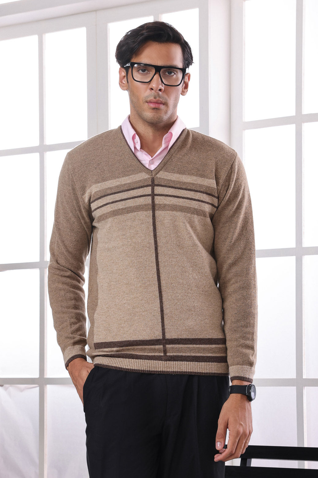 BRINDLE-V-NECK FULL SLEEVES SWEATER (518-15)