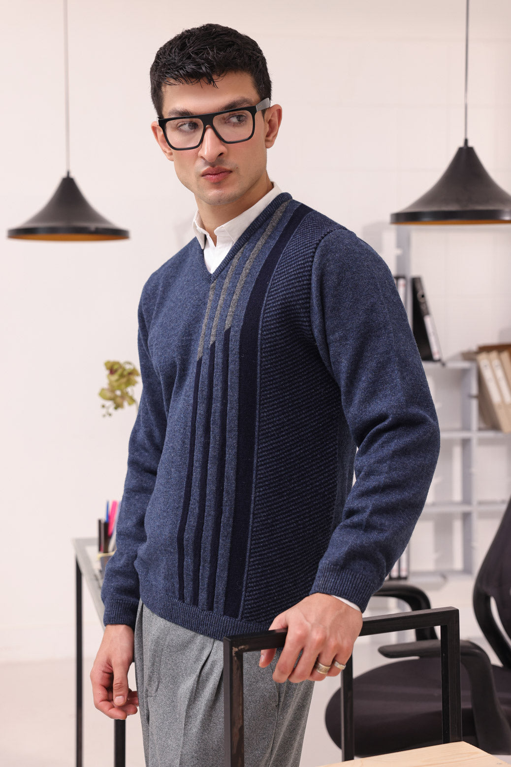 N-D-BLUE-V-NECK FULL SLEEVES SWEATER (521-15)