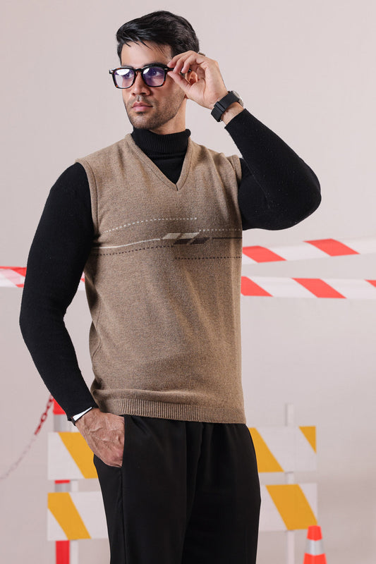 BRINDLE-V-NECK SANDO SWEATER (653-15)