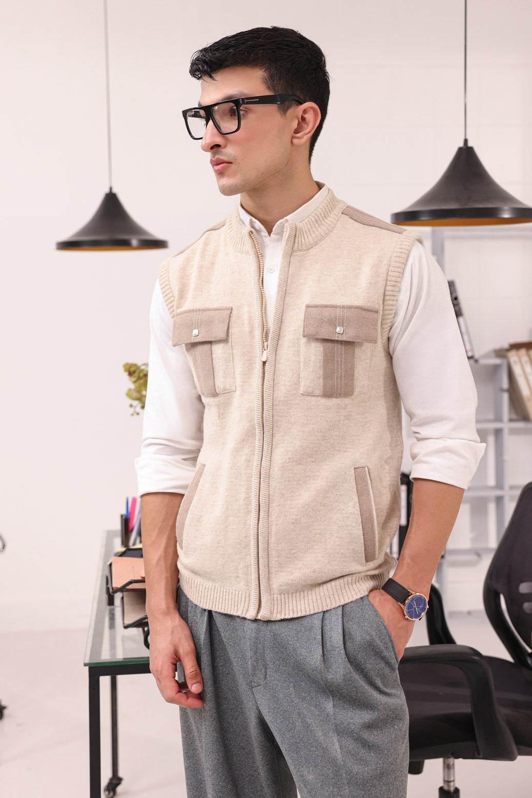 FOG-TURTLE NECK ZIPPER SANDO SWEATER (987-15)