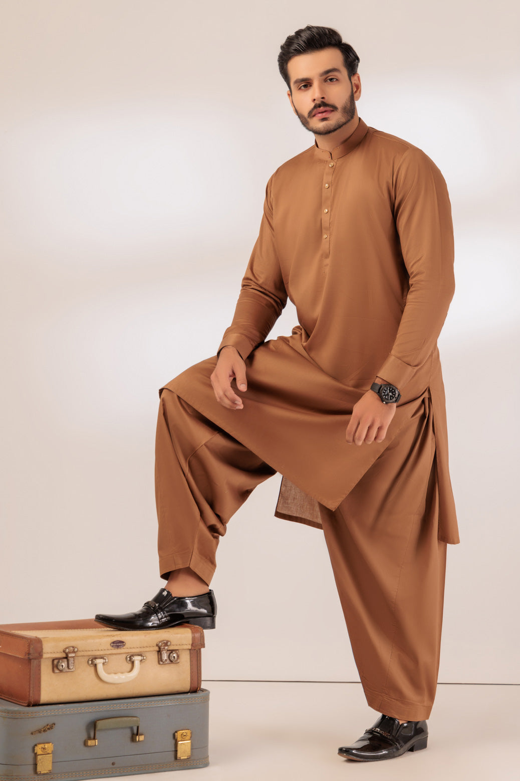 BUFF-COTTON DOBBY-SHALWAR SUIT - (GSBS24-016)