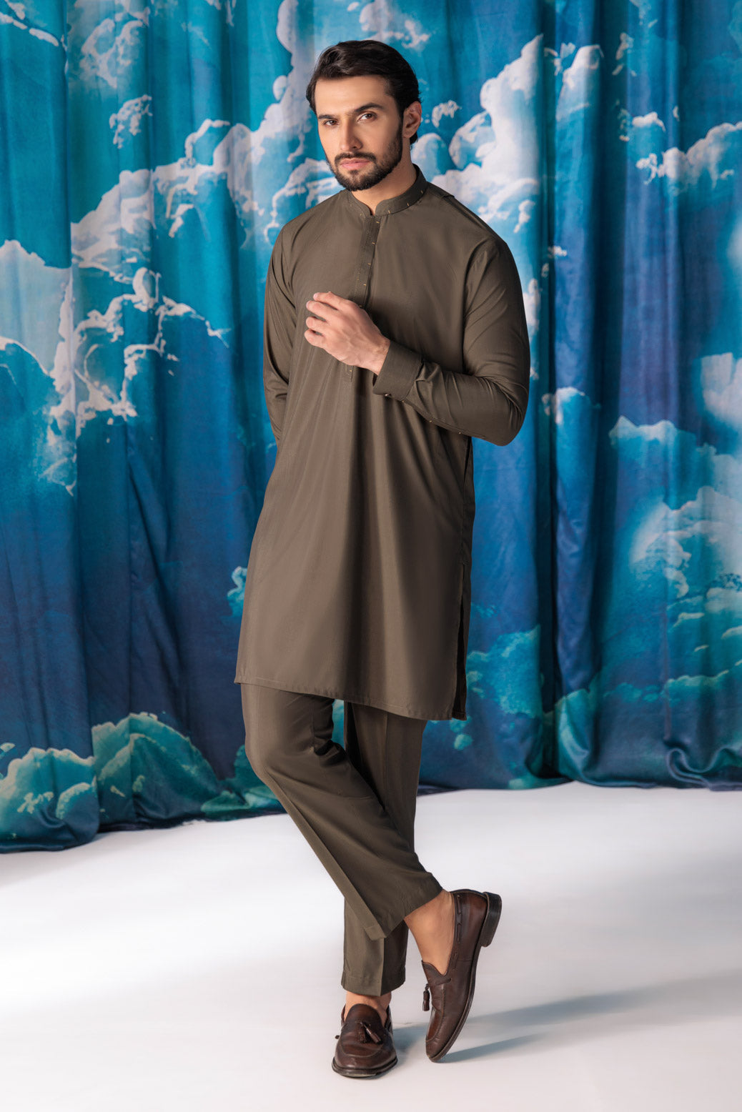 V-GREEN-BLENDED-KURTA TROUSER - (KSW24-006)