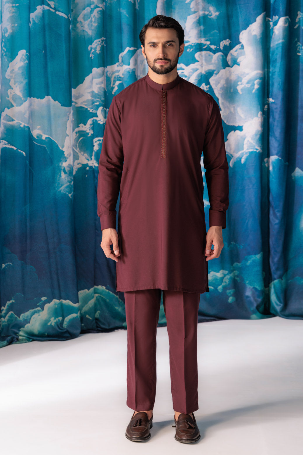 MO-RED-BLENDED-KURTA TROUSER - (KSW24-008)