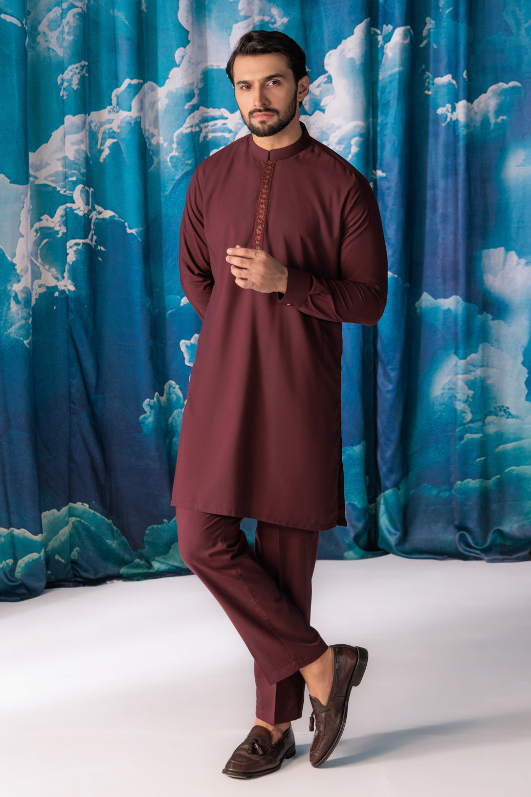 MO-RED-BLENDED-KURTA TROUSER - (KSW24-008)