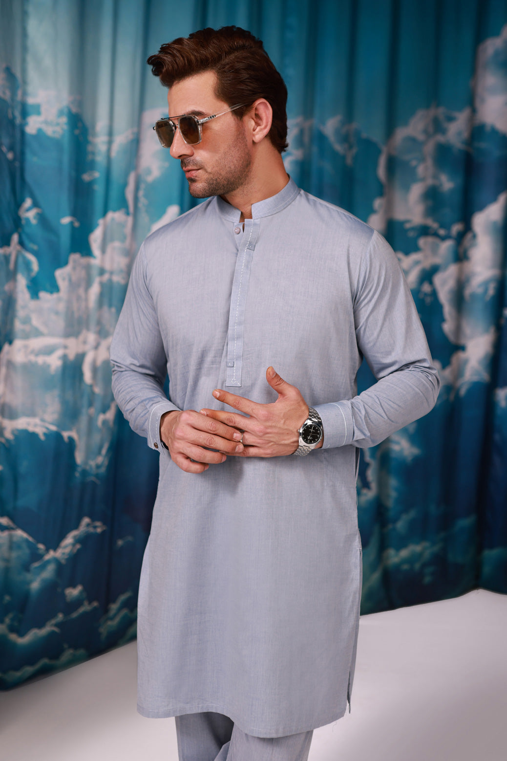 D-BLUE-YARN DYED-KURTA TROUSER - (KSW24-016)