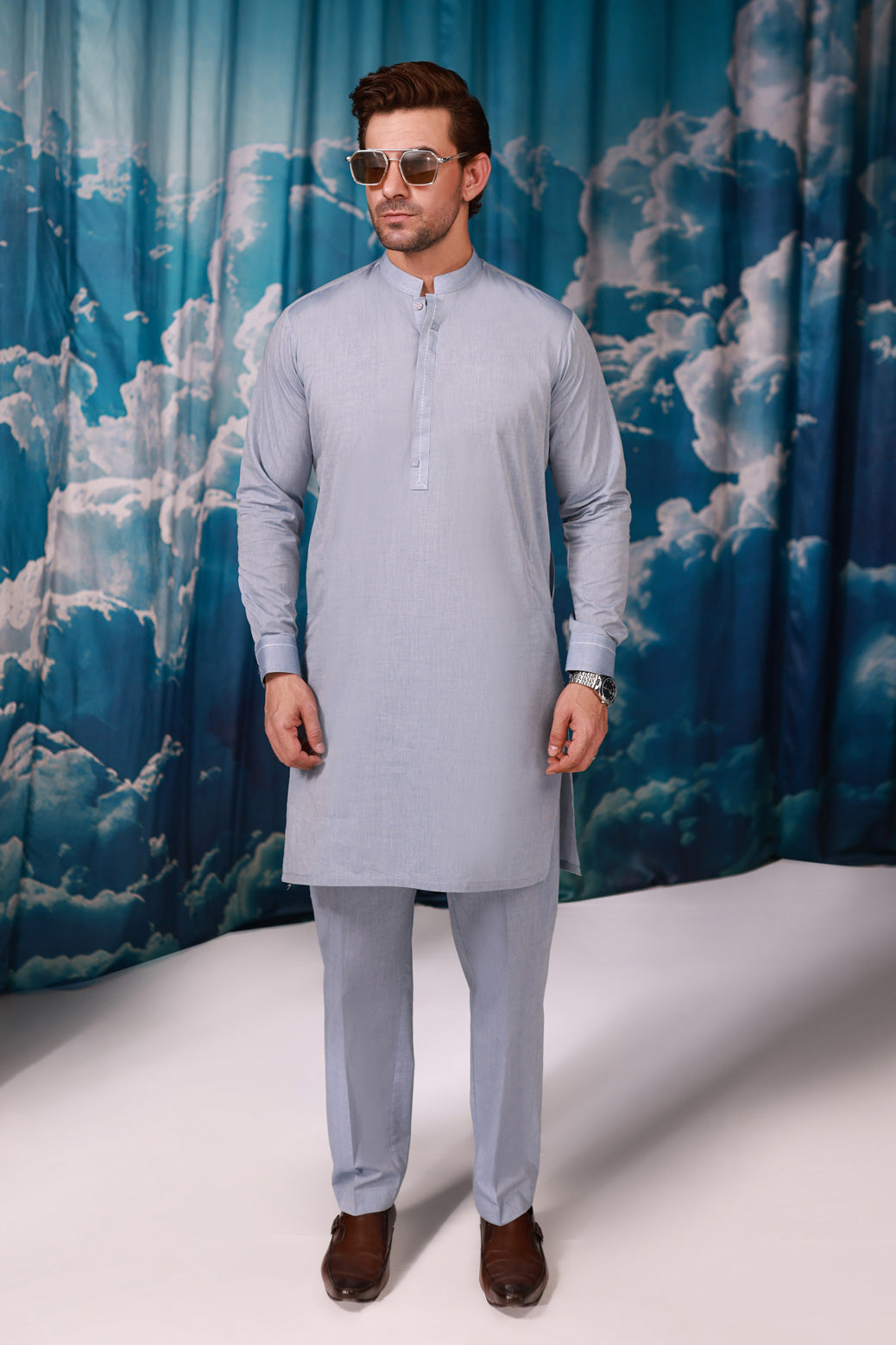 D-BLUE-YARN DYED-KURTA TROUSER - (KSW24-016)