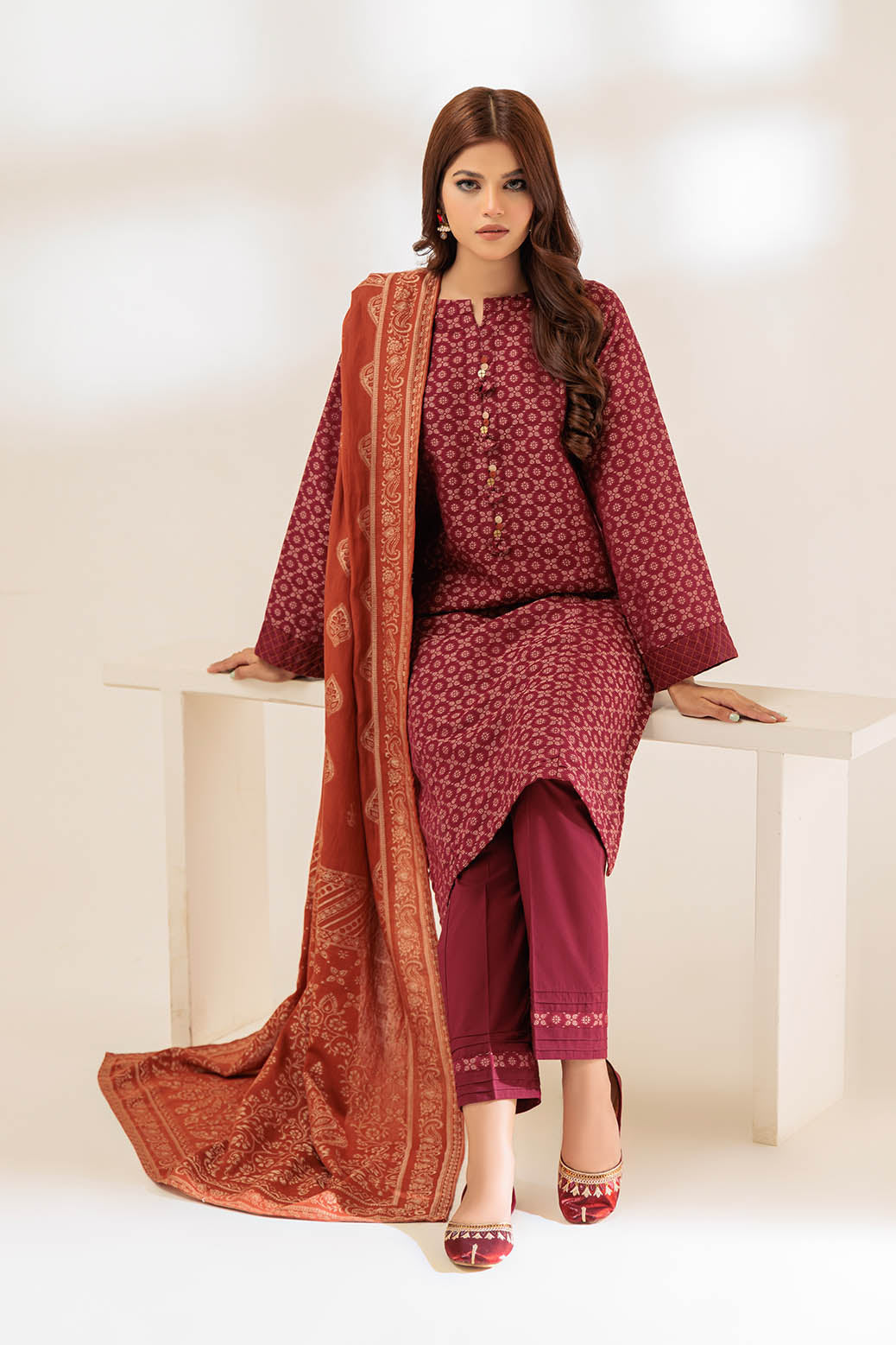 MAROON-JACQUARD-3 PIECE (SBN233P18)