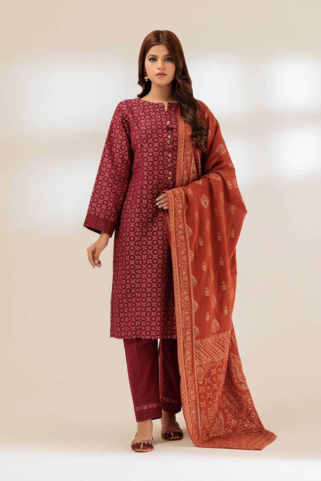 MAROON-JACQUARD-3 PIECE (SBN233P18)